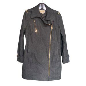 Michael Kors Womens Wool-Blend Charcoal Gray Pea Zip Coat Size 6